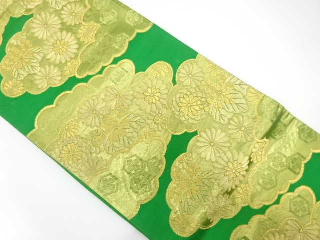JAPANESE KIMONO / ANTIQUE FUKURO OBI / SILK / WOVEN KIKU & PAULOWNIA
